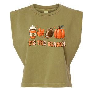 Tis The Season Pumpkin Leaf Latte Fall Thanksgiving Football Garment-Dyed Women's Muscle Tee