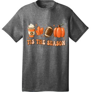 Tis The Season Pumpkin Leaf Latte Fall Thanksgiving Football T-Shirt