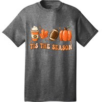 Tis The Season Pumpkin Leaf Latte Fall Thanksgiving Football T-Shirt