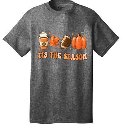 Tis The Season Pumpkin Leaf Latte Fall Thanksgiving Football T-Shirt