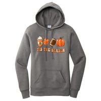 Tis The Season Pumpkin Leaf Latte Fall Thanksgiving Football Women's Pullover Hoodie