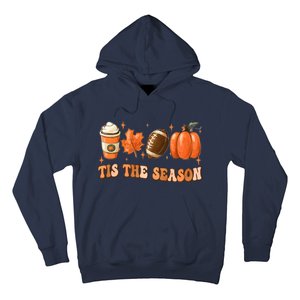 Tis The Season Pumpkin Leaf Latte Fall Thanksgiving Football Hoodie