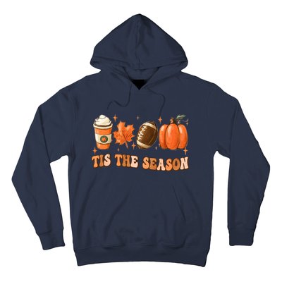 Tis The Season Pumpkin Leaf Latte Fall Thanksgiving Football Hoodie