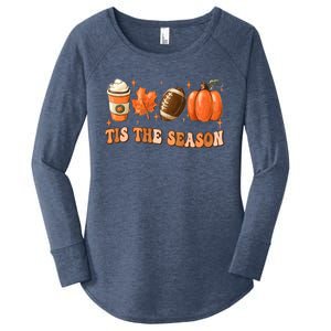 Tis The Season Pumpkin Leaf Latte Fall Thanksgiving Football Women's Perfect Tri Tunic Long Sleeve Shirt