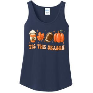 Tis The Season Pumpkin Leaf Latte Fall Thanksgiving Football Ladies Essential Tank