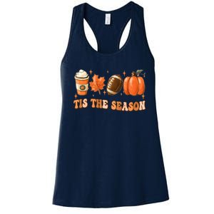 Tis The Season Pumpkin Leaf Latte Fall Thanksgiving Football Women's Racerback Tank