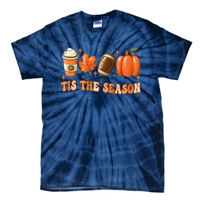 Tis The Season Pumpkin Leaf Latte Fall Thanksgiving Football Tie-Dye T-Shirt