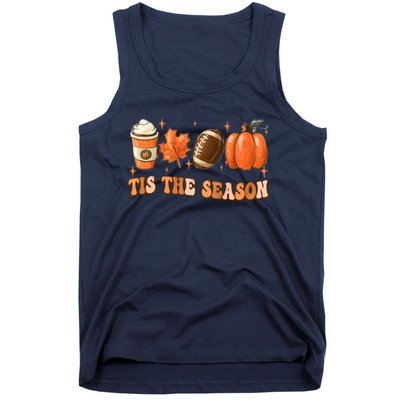 Tis The Season Pumpkin Leaf Latte Fall Thanksgiving Football Tank Top