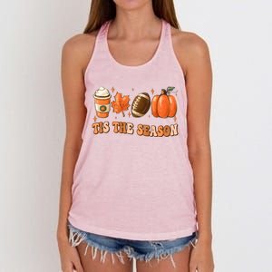 Tis The Season Pumpkin Leaf Latte Fall Thanksgiving Football Women's Knotted Racerback Tank