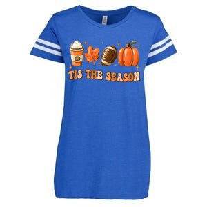 Tis The Season Pumpkin Leaf Latte Fall Thanksgiving Football Enza Ladies Jersey Football T-Shirt