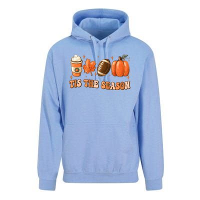 Tis The Season Pumpkin Leaf Latte Fall Thanksgiving Football Unisex Surf Hoodie