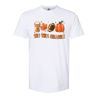 Tis The Season Pumpkin Leaf Latte Fall Thanksgiving Football Softstyle CVC T-Shirt