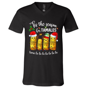 Tis The Santa Hat Season For Tamales Tama Lalalalalalalall V-Neck T-Shirt