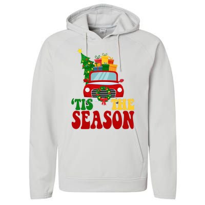 Tis The Season Jolly Christmas Truck Performance Fleece Hoodie