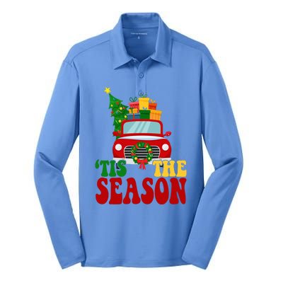 Tis The Season Jolly Christmas Truck Silk Touch Performance Long Sleeve Polo