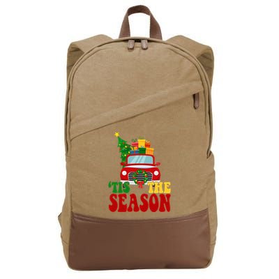 Tis The Season Jolly Christmas Truck Cotton Canvas Backpack