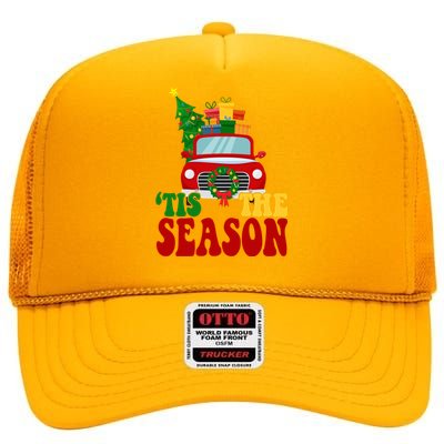 Tis The Season Jolly Christmas Truck High Crown Mesh Back Trucker Hat