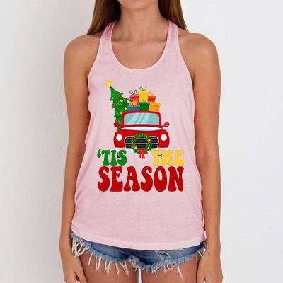 Tis The Season Jolly Christmas Truck Women's Knotted Racerback Tank