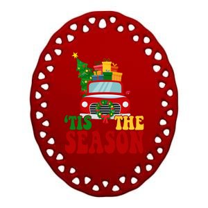 Tis The Season Jolly Christmas Truck Ceramic Oval Ornament