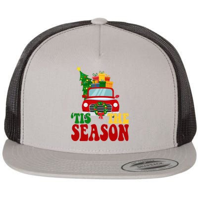 Tis The Season Jolly Christmas Truck Flat Bill Trucker Hat