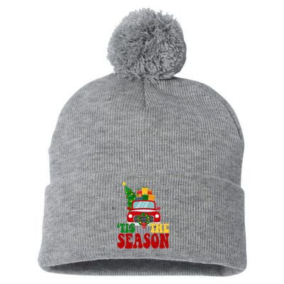 Tis The Season Jolly Christmas Truck Pom Pom 12in Knit Beanie