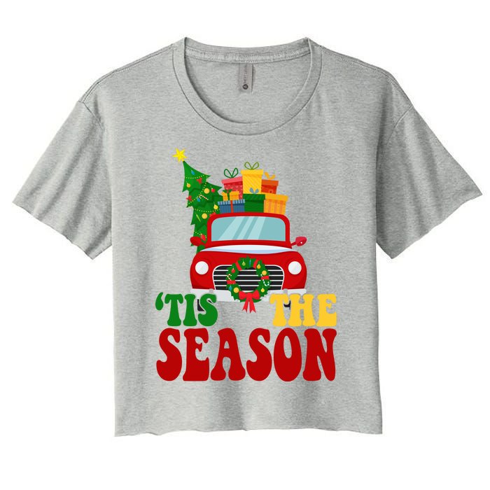 Tis The Season Jolly Christmas Truck Women's Crop Top Tee