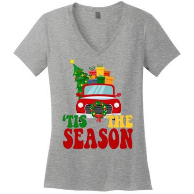 Tis The Season Jolly Christmas Truck Women's V-Neck T-Shirt