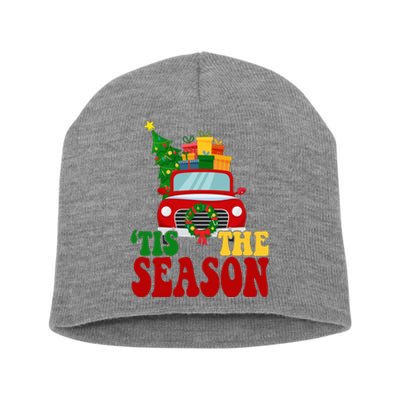 Tis The Season Jolly Christmas Truck Short Acrylic Beanie