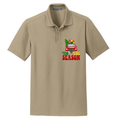 Tis The Season Jolly Christmas Truck Dry Zone Grid Polo