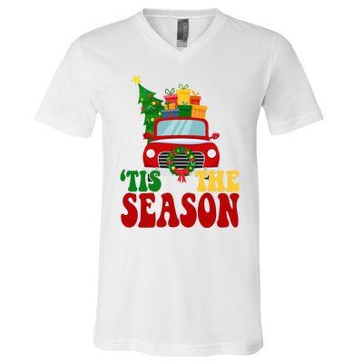 Tis The Season Jolly Christmas Truck V-Neck T-Shirt