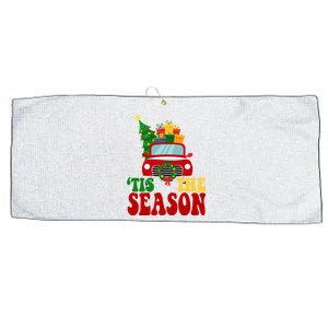 Tis The Season Jolly Christmas Truck Large Microfiber Waffle Golf Towel