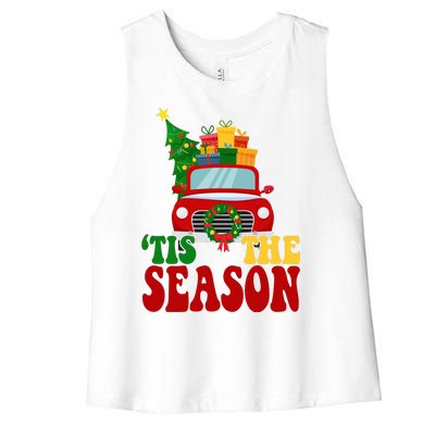 Tis The Season Jolly Christmas Truck Women's Racerback Cropped Tank