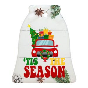 Tis The Season Jolly Christmas Truck Ceramic Bell Ornament