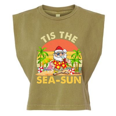 Tis The Sea Sun Santa Beach Summer Christmas In July Summer Garment-Dyed Women's Muscle Tee