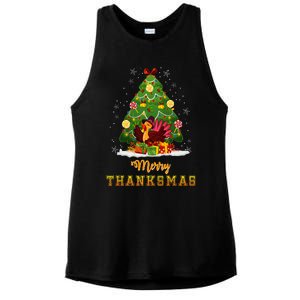 Turkey Tree Santa Merry Thanksmas Christmas Thanksgiving Ladies PosiCharge Tri-Blend Wicking Tank