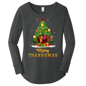 Turkey Tree Santa Merry Thanksmas Christmas Thanksgiving Women's Perfect Tri Tunic Long Sleeve Shirt