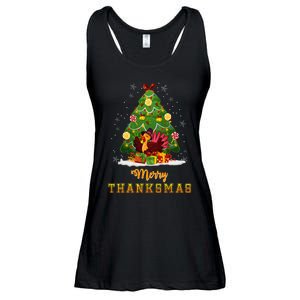 Turkey Tree Santa Merry Thanksmas Christmas Thanksgiving Ladies Essential Flowy Tank