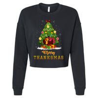 Turkey Tree Santa Merry Thanksmas Christmas Thanksgiving Cropped Pullover Crew