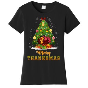 Turkey Tree Santa Merry Thanksmas Christmas Thanksgiving Women's T-Shirt