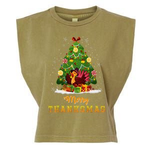 Turkey Tree Santa Merry Thanksmas Christmas Thanksgiving Garment-Dyed Women's Muscle Tee