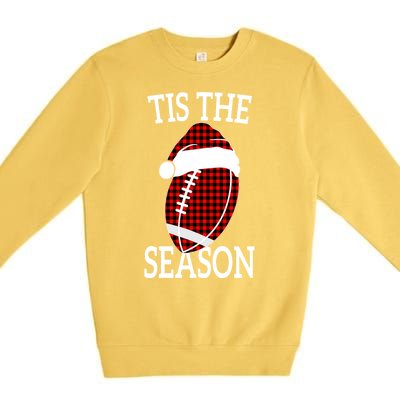 Tis The Season Red Buffalo Plaid Football Mom Christmas Premium Crewneck Sweatshirt