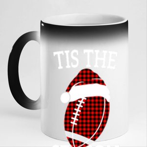 Tis The Season Red Buffalo Plaid Football Mom Christmas 11oz Black Color Changing Mug