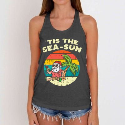 Tis The Sea Sun Santa Beach Summer Christmas In July Summer Women's Knotted Racerback Tank