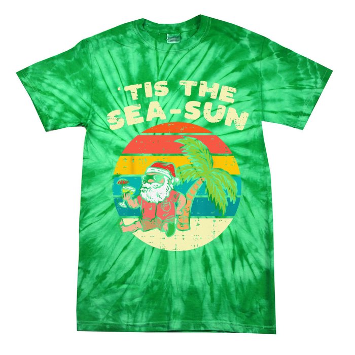 Tis The Sea Sun Santa Beach Summer Christmas In July Summer Tie-Dye T-Shirt