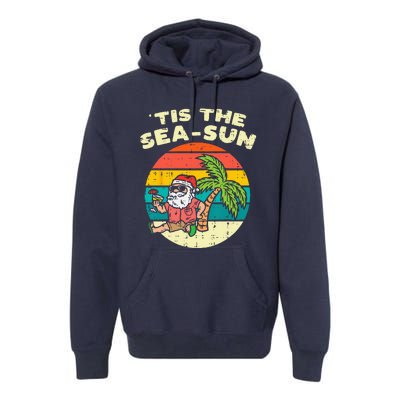 Tis The Sea Sun Santa Beach Summer Christmas In July Summer Premium Hoodie