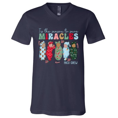 Tis The Season To Save Miracles Nicu Crew Nurse Christmas V-Neck T-Shirt