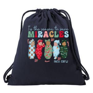 Tis The Season To Save Miracles Nicu Crew Nurse Christmas Drawstring Bag