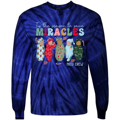 Tis The Season To Save Miracles Nicu Crew Nurse Christmas Tie-Dye Long Sleeve Shirt