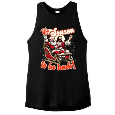 Tis The Season To Be Back Jesus Santa Claus Christmas Family Ladies PosiCharge Tri-Blend Wicking Tank