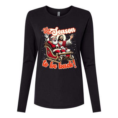 Tis The Season To Be Back Jesus Santa Claus Christmas Family Womens Cotton Relaxed Long Sleeve T-Shirt